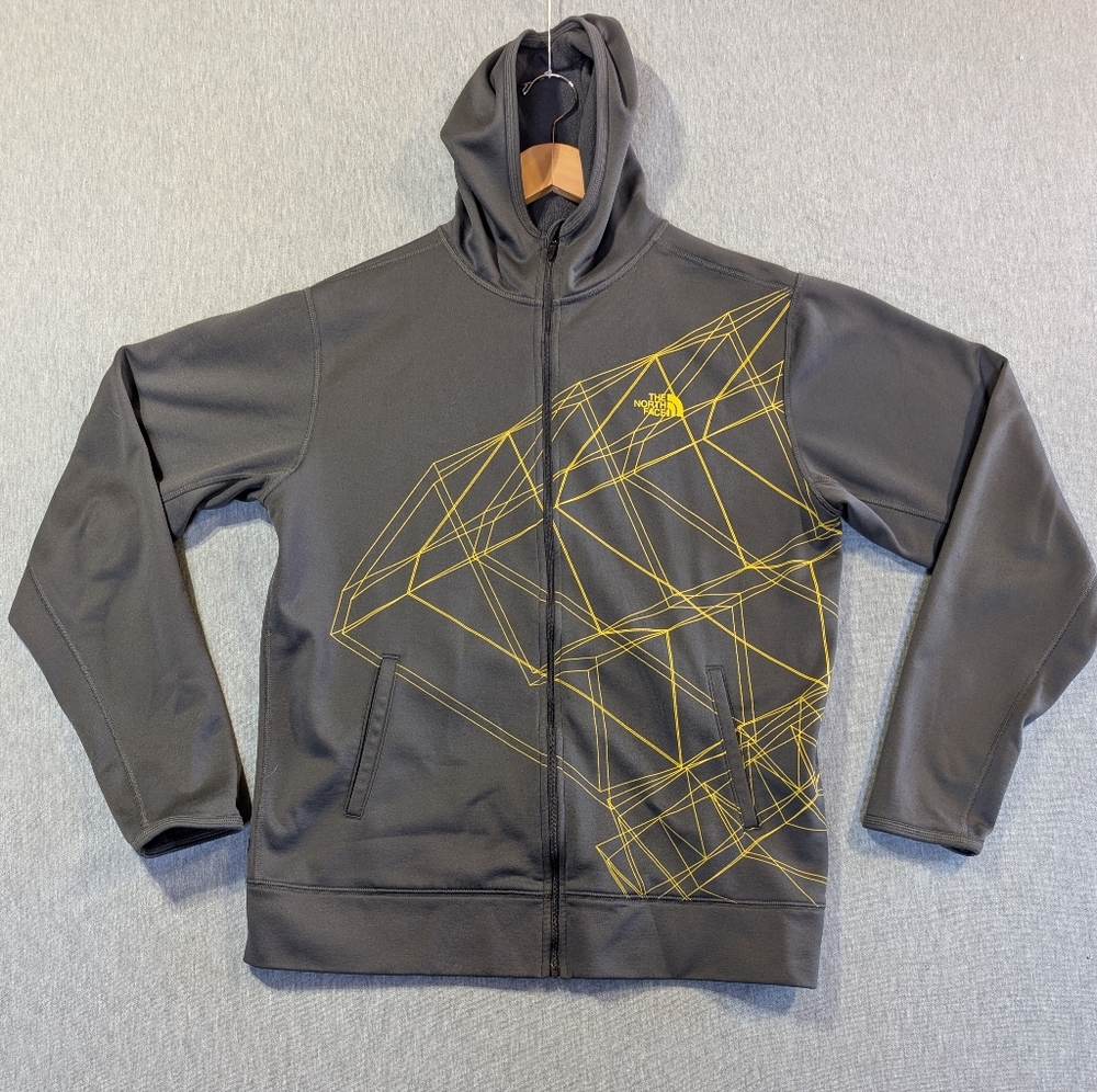 The North Face Geometric Graphic Hoodie Men's Medium Gray Yellow